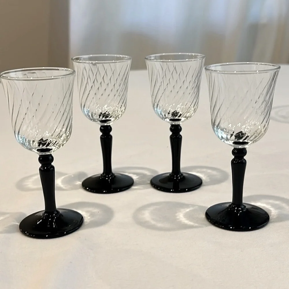VTG Luminarc France Black Stem Cordial Glass Set